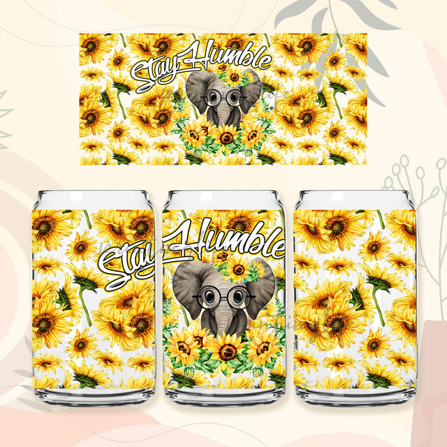 Stay Humble Sublimate Designs, Can tumbler design PNG download, Baby Elephant Sunflower 16 oz Libbey Glass Can Tumbler Sublimation Design Sublimation PrintingLife 