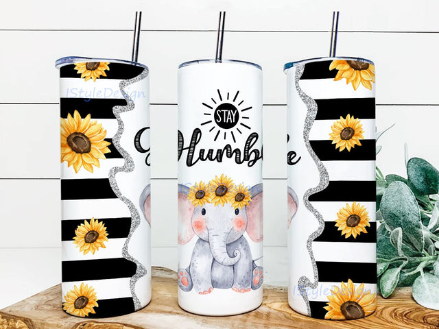 Stay Humble Sunflowers Tumbler Seamless Sublimation Designs Downloads, Skinny Tumbler 20oz Design Sublimation iStyleDesign 