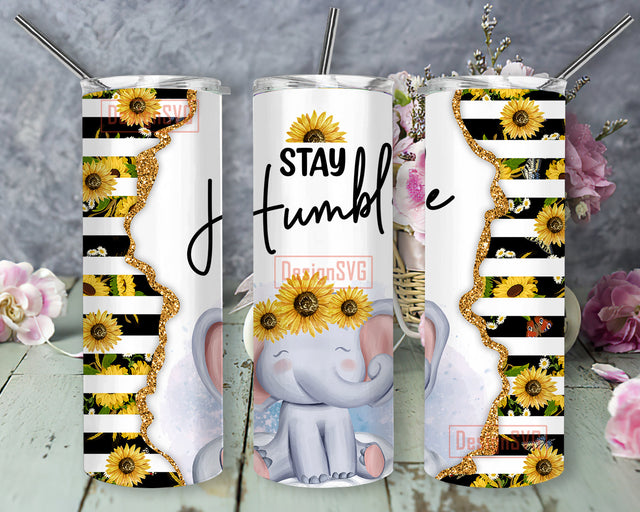 Stay Humble Tumbler Png, Baby Elephant Sunflower 20oz Tumbler Wrap, Watercolor Elephant Tumbler Design, Sunflower Glitter Sublimation Design, Digital Download Sublimation DesignSVG 