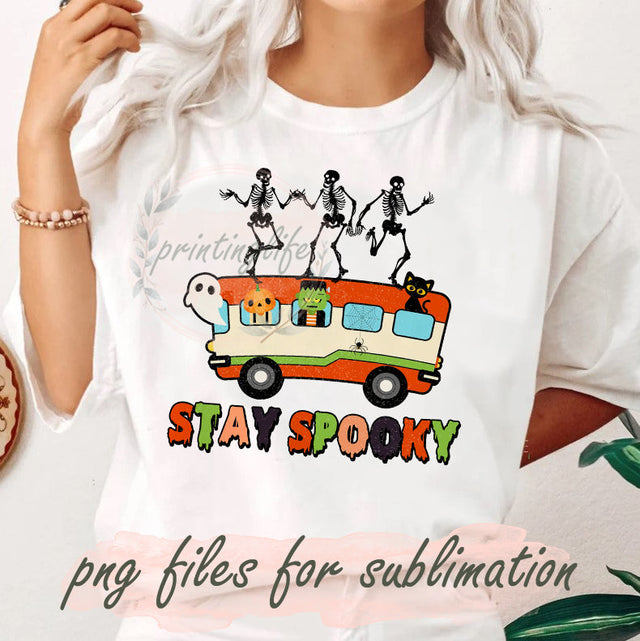 Stay Spooky Halloween Sublimation PNG, Skeleton Dancing Design Png, Bus Halloween Sublimation Design, Cute Spooky Png, Instant Download Sublimation PrintingLife 