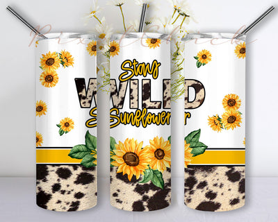 Stay Wild Sunflower Tumbler Wrap, Sublimation Tumbler Designs Floral, 20 oz Sunflowers Skinny Tumbler Design Sublimation PixelChick 