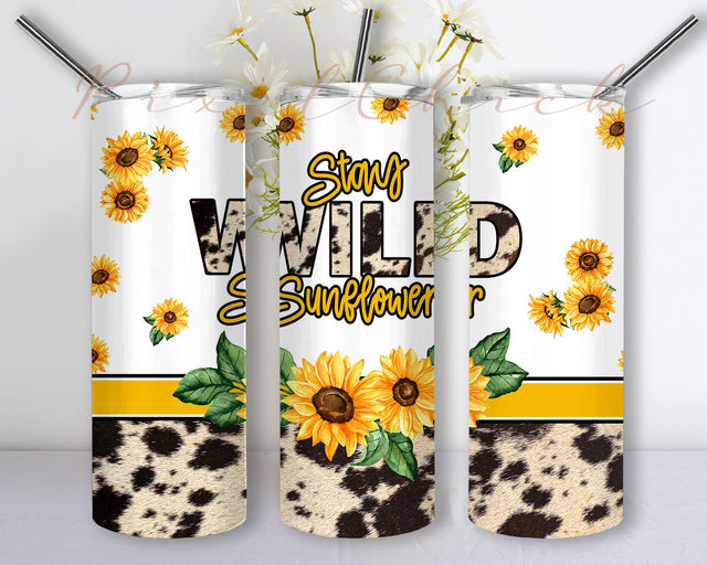 Stay Wild Sunflower Tumbler Wrap, Sublimation Tumbler Designs Floral, 20 oz Sunflowers Skinny Tumbler Design Sublimation PixelChick 