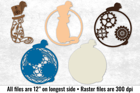 Steampunk Cat in a Top Hat layered art laser cut files SVG Angel on Empire 