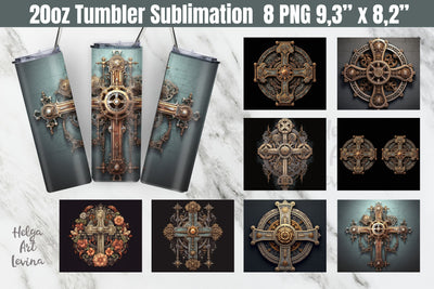 Steampunk Cross 20 OZ Skinny Tumbler Sublimation Sublimation Helga Art 
