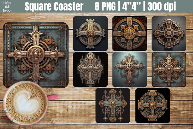Steampunk Cross Square Coaster| Sublimation Coaster Sublimation Helga Art 