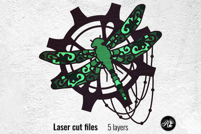 Steampunk Dragonfly on a Gear laser cut files SVG Angel on Empire 