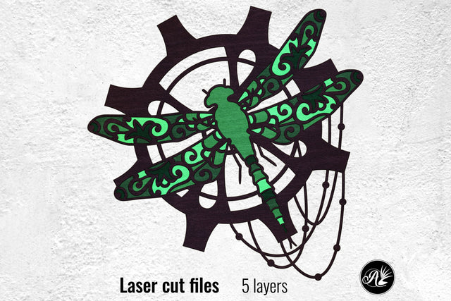 Steampunk Dragonfly on a Gear laser cut files SVG Angel on Empire 