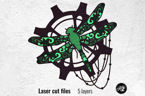 Steampunk Dragonfly on a Gear laser cut files SVG Angel on Empire 