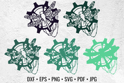 Steampunk Dragonfly on a Gear laser cut files SVG Angel on Empire 