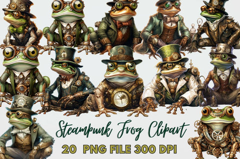 Steampunk Frog Sublimation Clipart Bundle Sublimation Regulrcrative 