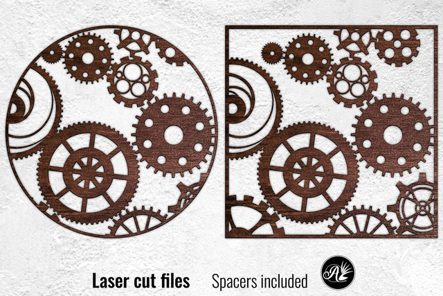 Steampunk Gears laser cut files, Round and Square SVG Angel on Empire 