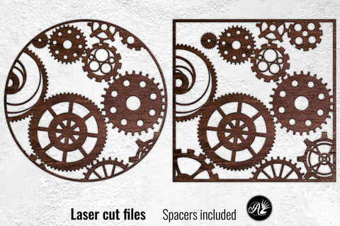 Steampunk Gears laser cut files, Round and Square SVG Angel on Empire 