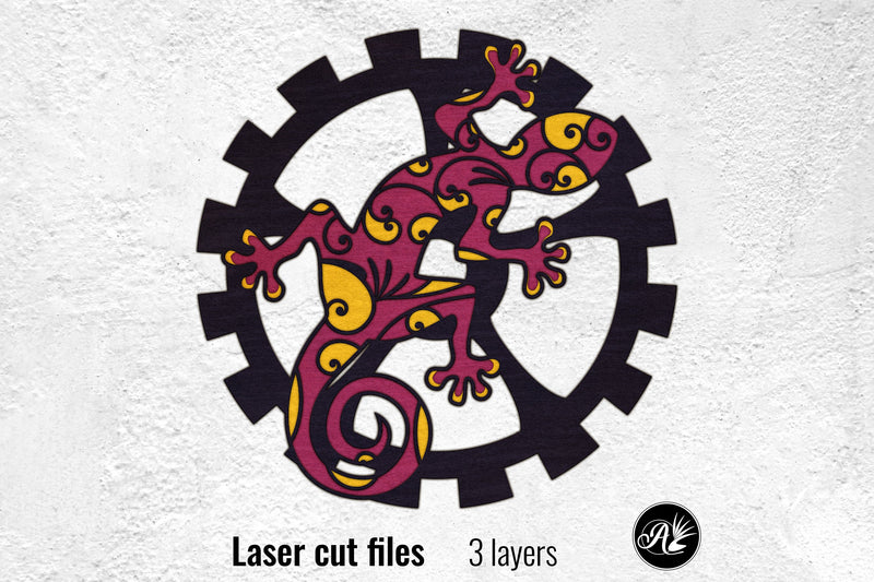 Steampunk Gecko on a Gear laser cut files SVG Angel on Empire 