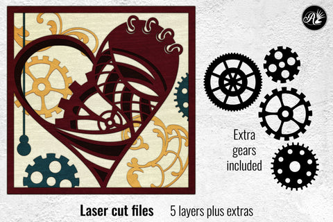 Steampunk Heart layered art laser cut files SVG Angel on Empire 