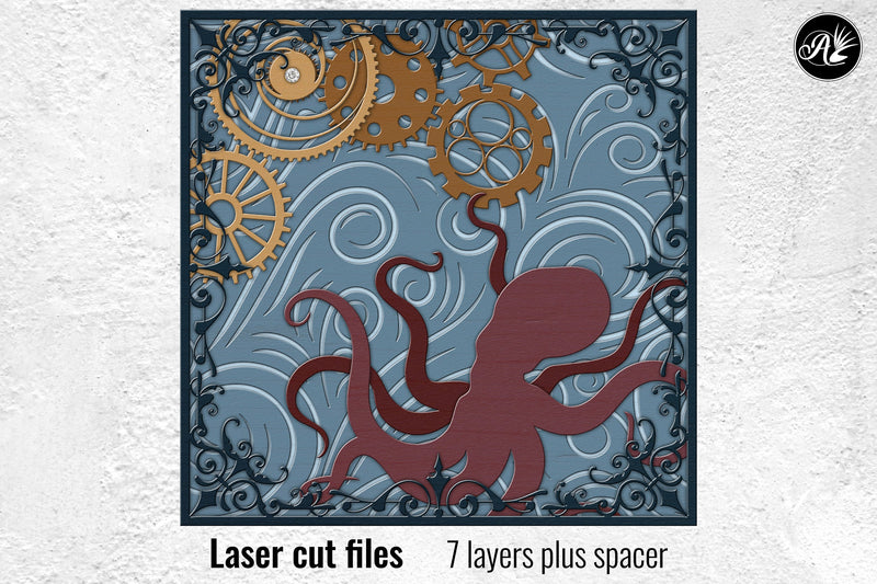 Steampunk Octopus layered art laser cut files SVG Angel on Empire 