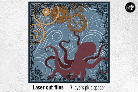 Steampunk Octopus layered art laser cut files SVG Angel on Empire 