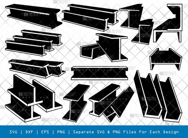Steel Beam Silhouette, Steel Beam SVG, Ironworker Svg, Beam Svg, Construction Tool Svg, Steel Beam Bundle, SB00875 SVG ETC Craft 