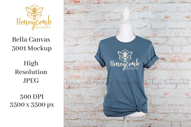 Steel Blue Bella Canvas 3001 Mockup, Mannequin Mockup, Women's T-Shirt Mockup Mock Up Photo Honeycomb Mockups 