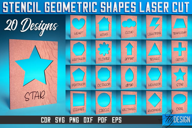 Stencil Geometric Shapes Laser Cut SVG | Stencil Design Laser Cut SVG Design | CNC Files SVG Fly Design 