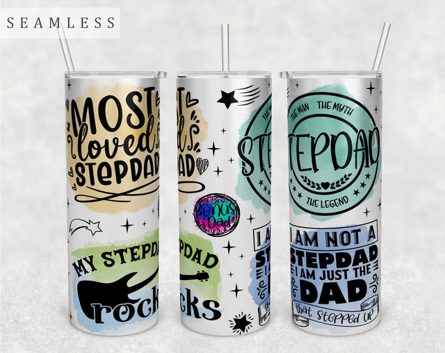 Stepdad Quotes Tumbler Wrap, 20 Oz Skinny Tumbler Sublimation Design, Seamless Bonus Dad Tumbler PNG Sublimation HappyDesignStudio 