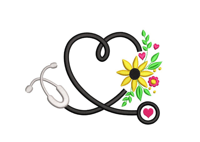 Stethoscope Flower Heart Machine Embroidery Design, 4 sizes, Instant Download Embroidery/Applique DESIGNS Nino Nadaraia 