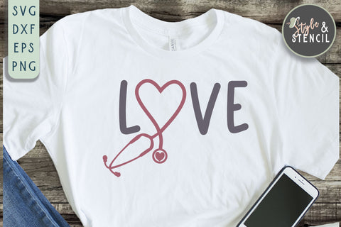 Stethoscope Heart Love SVG - PNG, DXF, SVG, EPS, Cut File SVG Style and Stencil 