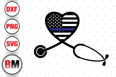 Stethoscope Thin Blue Line US Flag SVG, PNG, DXF Files SVG BMDesign 