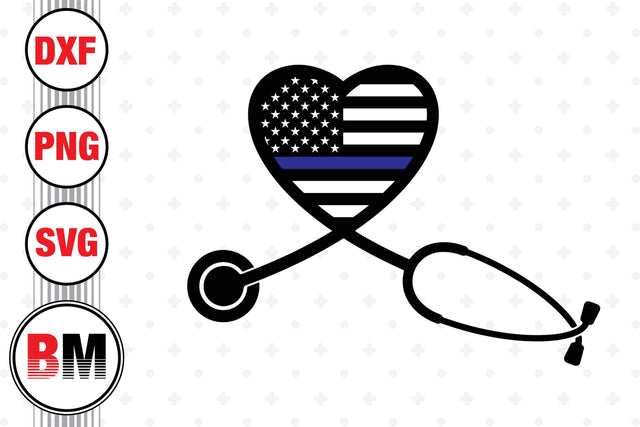 Stethoscope Thin Blue Line US Flag SVG, PNG, DXF Files SVG BMDesign 