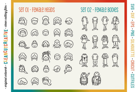 STICK FAMILY PORTRAIT create custom figures | 975+ cartoon people SVG cutfile SVG CleanCutCreative 