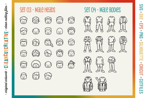 STICK FAMILY PORTRAIT create custom figures | 975+ cartoon people SVG cutfile SVG CleanCutCreative 