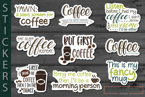 Sticker Bundle Coffee Lover SVG Burgess Family Design 