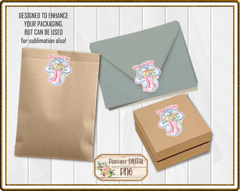 Stickers Thank You Spring Flowers Galoshes Rain Boots Packaging Labels Business Stickers Sublimation Designs by Rae 