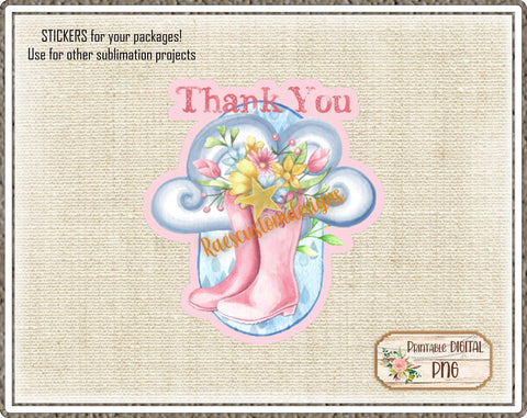 Stickers Thank You Spring Flowers Galoshes Rain Boots Packaging Labels Business Stickers Sublimation Designs by Rae 
