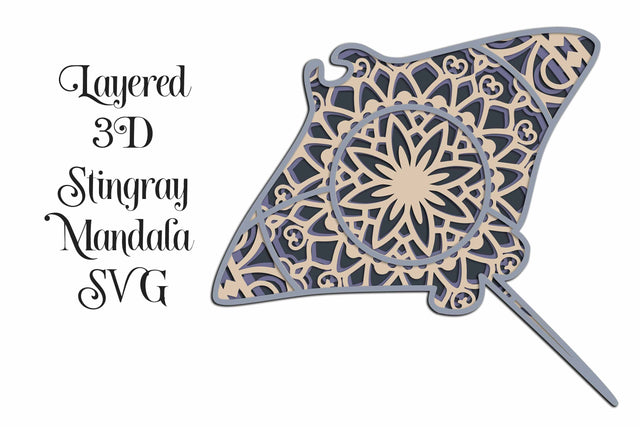 Stingray Mandala 3D Layered SVG file, 4 layers, sea animal SVG SVG Digital Honeybee 