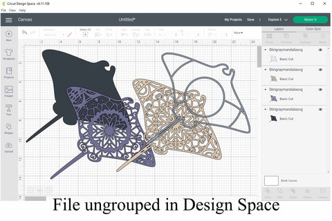 Stingray Mandala 3D Layered SVG file, 4 layers, sea animal SVG SVG Digital Honeybee 