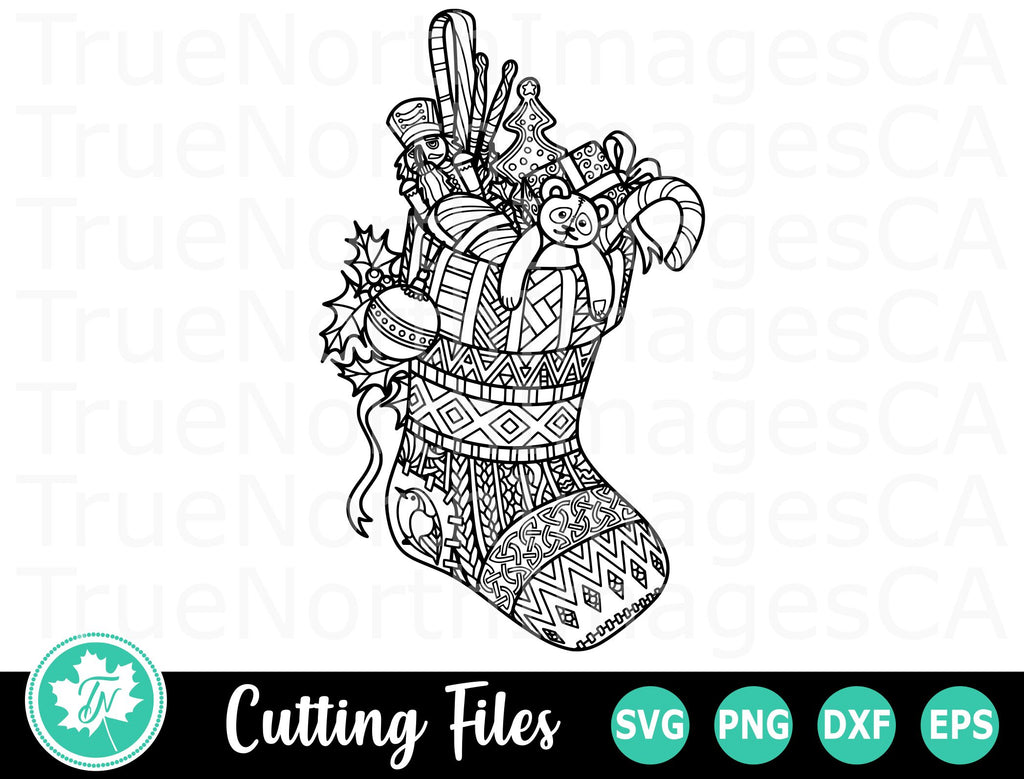 Stocking Zentangle Patterns Stocking SVG | Zentangle SVG | Mandala SVG - So Fontsy