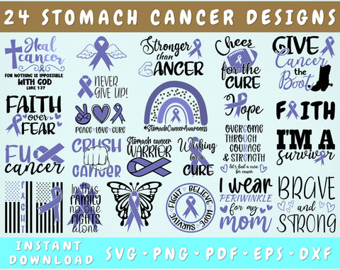 Stomach Cancer Awareness SVG Bundle, 24 Designs, Stomach Cancer Cricut Files, Periwinkle Cancer Ribbon SVG, Stomach Cancer PNG SVG HappyDesignStudio 