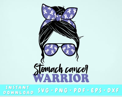 Stomach Cancer Warrior SVG, Stomach Cancer Messy Bun SVG, Blue Cancer SVG, Stomach Cancer Survivor SVG, Stomach Cancer Warrior PNG SVG HappyDesignStudio 