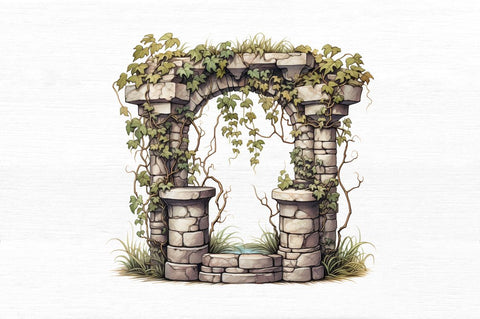 Stone Wells and Vines Clipart Sublimation Regulrcrative 