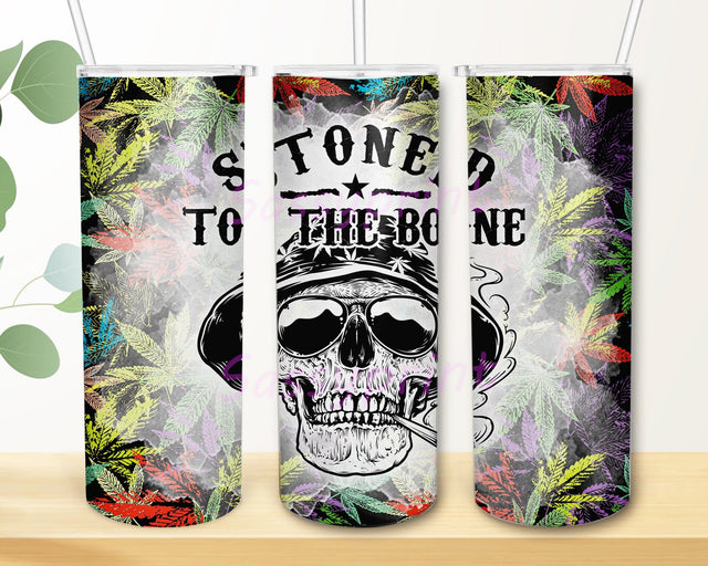 Stoned To The Boned Tumbler Design, Funny Marijuana 20oz Skinny Tumbler, Cannabis Color Tumbler Wrap, Smoking Cannabis Skull Tumbler Png, Marijuana Tumbler With Lid And Straw, Digital Download Sublimation sassyprint 