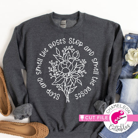 Stop and smell the Roses Word Circle svg png dxf SVG Chameleon Cuttables 