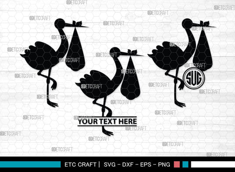 Stork Baby Shower Monogram, Stork Baby Shower Silhouette, Stork Baby Shower SVG, Baby Shower Svg, New Born Svg, SB00410 SVG ETC Craft 