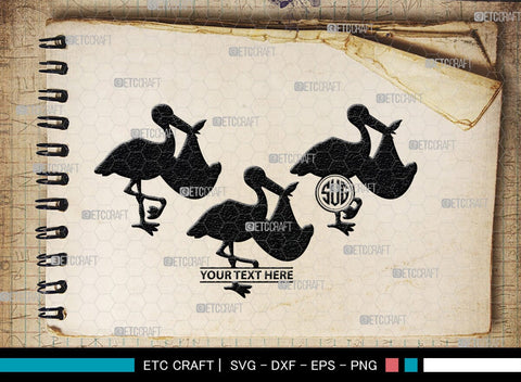 Stork Baby Shower Monogram, Stork Baby Shower Silhouette, Stork Baby Shower SVG, Baby Shower Svg, New Born Svg, SB00410 SVG ETC Craft 