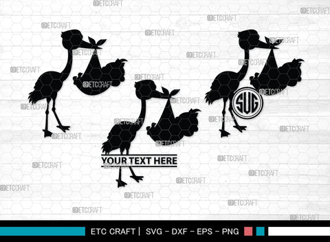 Stork Baby Shower Monogram, Stork Baby Shower Silhouette, Stork Baby Shower SVG, Baby Shower Svg, New Born Svg, SB00410 SVG ETC Craft 
