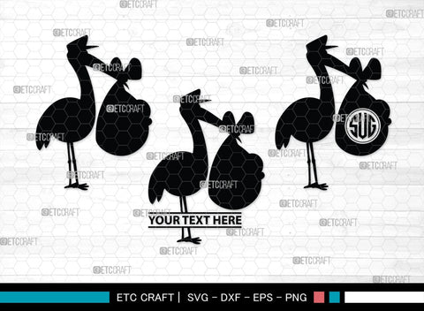 Stork Baby Shower Monogram, Stork Baby Shower Silhouette, Stork Baby Shower SVG, Baby Shower Svg, New Born Svg, SB00410 SVG ETC Craft 