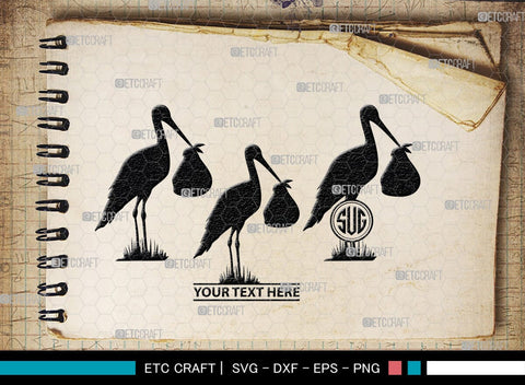 Stork Baby Shower Monogram, Stork Baby Shower Silhouette, Stork Baby Shower SVG, Baby Shower Svg, New Born Svg, SB00410 SVG ETC Craft 