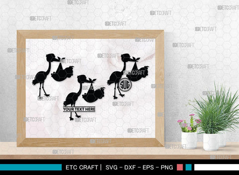 Stork Baby Shower Monogram, Stork Baby Shower Silhouette, Stork Baby Shower SVG, Baby Shower Svg, New Born Svg, SB00410 SVG ETC Craft 