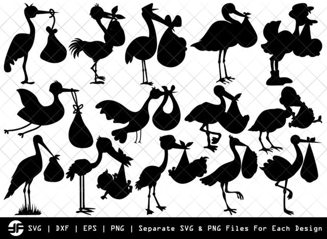 Stork Baby Shower SVG | Silhouette Bundle | SVG Cut File SVG ETC Craft 