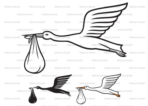Stork carrying a baby in its beak SVG TribaliumArtSF 
