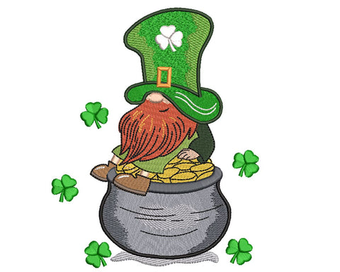 St.Patrick's Day Gnome on gold pot Machine Embroidery Design Embroidery/Applique DESIGNS Angie 